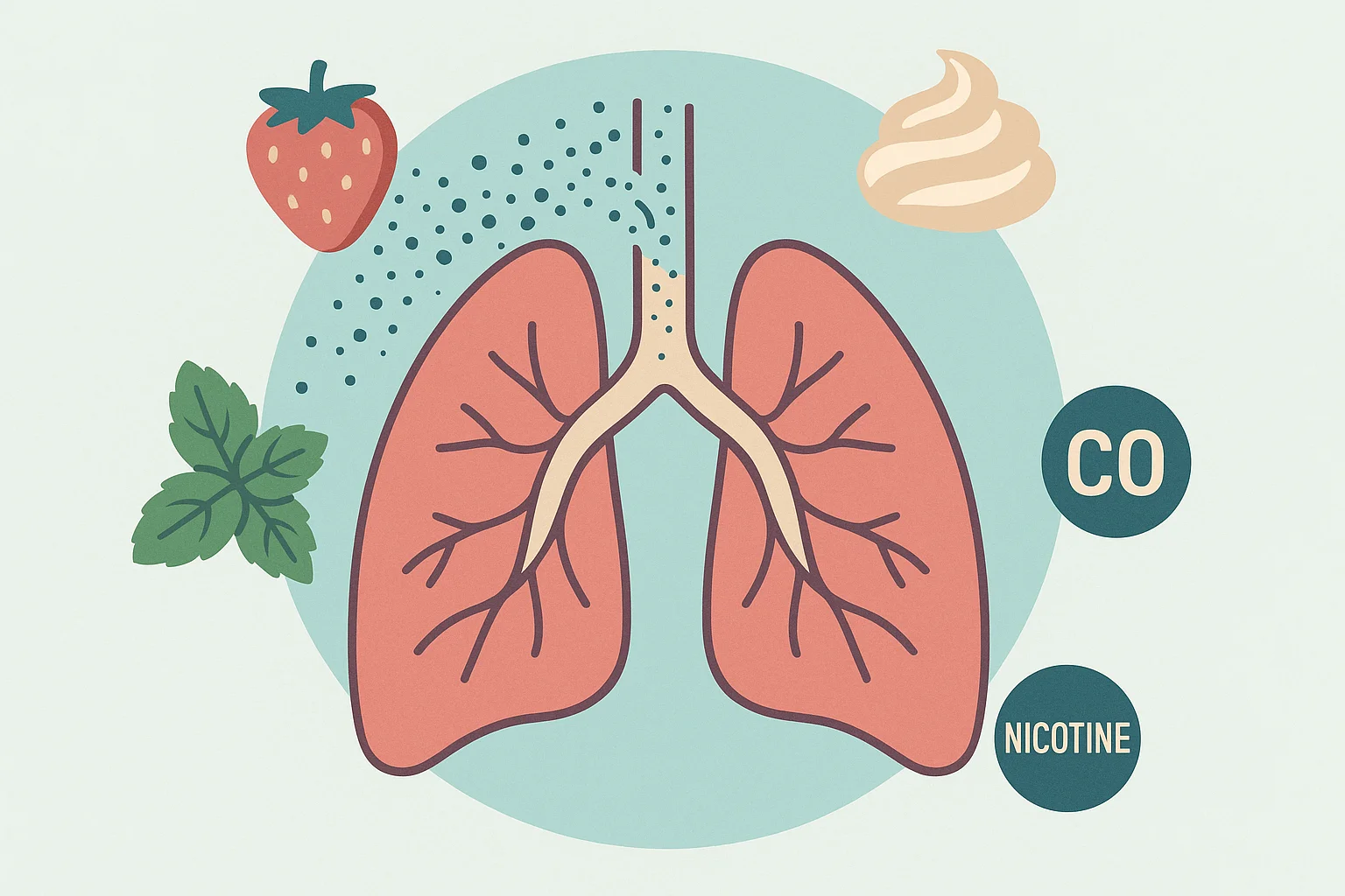 Rascunho automático ilustrando pulmão dividido com partículas de vape entrando pelas vias aéreas